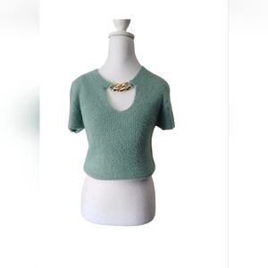 Mint Green Knit Top with Gold Chain Detail